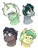 Size: 768x1024 | Tagged: safe, artist:pigeorgien, oc, oc only, oc:fallout, oc:half-life, oc:trefoil clover, oc:uranium fever, earth pony, pegasus, pony, unicorn, bust, earth pony oc, female, horn, male, mare, pegasus oc, portrait, simple background, stallion, unicorn oc, white background