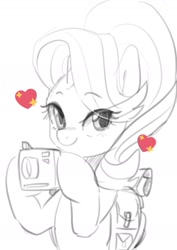 Size: 1000x1414 | Tagged: safe, artist:maren, starlight glimmer, pony, unicorn, g4, backpack, bust, camera, cute, doodle, female, glimmerbetes, heart, hoof hold, looking at you, mare, medibang paint, smiling, solo