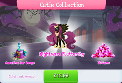 Size: 1264x857 | Tagged: safe, gameloft, fluttershy, pegasus, pony, g4, my little pony: magic princess, bottle, bundle, corrupted, costs real money, cutie collection, english, female, gem, jewelry, mare, mobile game, nightmare fluttershy, nightmarified, numbers, regalia, sale, solo, spread wings, text, wings