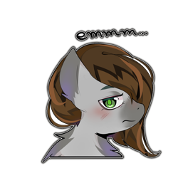 Size: 1200x1200 | Tagged: safe, artist:ghostfire, oc, oc only, oc:cj vampire, earth pony, pony, bust, commission, cringing, custom emote, ears up, earth pony oc, emoji, green eyes, grumpy, portrait, simple background, solo, text, transparent background