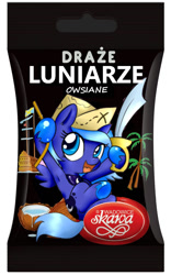 Size: 625x1000 | Tagged: safe, artist:anibaruthecat, edit, princess luna, alicorn, pony, g4, candies, cap, cartographer's cap, coconut, female, filly, food, happy, hat, hoof shoes, open mouth, open smile, palm tree, peytral, pirate, polish, ponified, princess shoes, pun, reference in the comments, rhyming, rope, scimitar, ship, smiling, solo, spread wings, swinging, sword, translated in the description, tree, weapon, wings, woona, younger