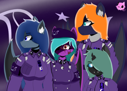 Size: 3216x2297 | Tagged: safe, artist:mairiathus, oc, bat pony, changeling, anthro, equestria at war mod, anthro oc, beret, clothes, hat, high res, lunar empire, military, signature, uniform, war, wings