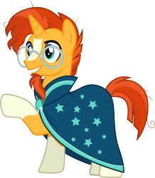 Size: 3000x3448 | Tagged: safe, artist:cloudy glow, sunburst, pony, unicorn, g4, shadow play, .ai available, cloak, clothes, coat markings, glasses, high res, male, raised hoof, simple background, socks (coat markings), solo, stallion, sunburst's cloak, sunburst's glasses, transparent background, vector