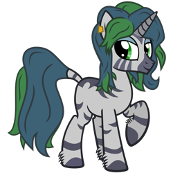 Size: 1200x1200 | Tagged: safe, artist:the smiling pony, oc, oc only, oc:forest glade, hybrid, pony, zebra, zebracorn, zony, 2023 community collab, derpibooru community collaboration, g4, .svg available, ear piercing, earring, eyeshadow, hoof fluff, horn, hybrid oc, jewelry, looking at you, makeup, piercing, simple background, solo, svg, transparent background, vector