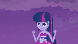 Size: 3072x1727 | Tagged: safe, screencap, twilight sparkle, human, equestria girls, g4, my little pony equestria girls, bare shoulders, clothes, dress, fall formal outfits, female, frown, night, sleeveless, sleeveless dress, solo, strapless, twilight ball dress