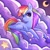 Size: 2500x2501 | Tagged: safe, artist:syrupyyy, rainbow dash, pegasus, pony, g4, cloud, crescent moon, female, high res, lying down, mare, moon, night, prone, solo, stars, wingding eyes