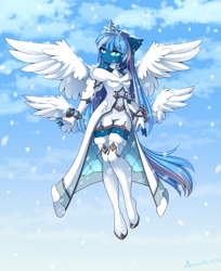 Size: 1533x1879 | Tagged: safe, artist:airiniblock, oc, oc only, oc:vivid tone, pegasus, anthro, rcf community, anthro oc, boots, clothes, dress, pegasus oc, shoes, snow, thigh boots, wings