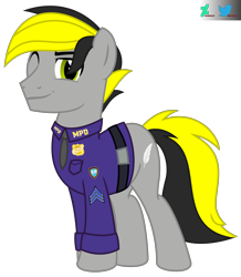 Size: 6600x7575 | Tagged: safe, artist:kuren247, oc, oc only, oc:lightpeace, earth pony, pony, badge, belt, clothes, commission, earth pony oc, looking at you, male, necktie, one eye closed, police, police pony, police uniform, simple background, smiling, smirk, solo, stallion, transparent background, wink