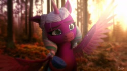 Size: 1920x1080 | Tagged: safe, artist:makaryo, opaline arcana, alicorn, pony, g5, spoiler:g5, 3d, female, forest, mare, solo