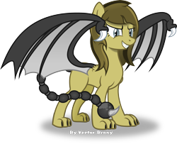 Size: 3761x3049 | Tagged: safe, artist:vector-brony, oc, oc:brass, hybrid, pony, fallout equestria, fallout equestria: project horizons, bat wings, blue eyes, fanfic art, fangs, female, high res, hybrid oc, mare, project chimera, simple background, smiling, tail, transparent background, vector, wings