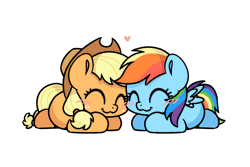 Size: 1200x800 | Tagged: safe, artist:sugar morning, applejack, rainbow dash, earth pony, pegasus, pony, g4, :3, animated, blushing, chibi, cute, daaaaaaaaaaaw, dashabetes, duo, duo female, eyes closed, female, floating heart, gif, heart, jackabetes, lesbian, ship:appledash, shipping, simple background, snuggling, transparent background, weapons-grade cute, ych example, your character here