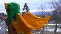 Size: 1280x720 | Tagged: safe, artist:atalonthedeer, oc, oc only, oc:bronycars, human, pegasus, pony, anthro, g4, alcohol, animated, beer, beer bottle, bottle, dexterous hooves, fursuit, goggles, green hair, green mane, irl, irl human, magic, magic trick, photo, ponysuit, snow, sound, video, waistcoat, webm