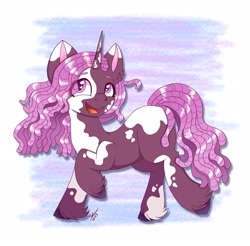 Size: 2765x2726 | Tagged: safe, artist:galaxy swirl, idw, violette rainbow, pony, unicorn, g5, spoiler:comic, spoiler:g5, spoiler:g5comic, spoiler:g5comic14, coat markings, dreadlocks, female, high res, horn, looking at you, open mouth, open smile, pinto, smiling, smiling at you, solo, unshorn fetlocks, vitiligo