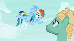 Size: 1280x720 | Tagged: safe, screencap, rainbow dash, zephyr breeze, pegasus, pony, flutter brutter, g4, duo, female, flying, male, mare, stallion