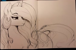 Size: 2048x1361 | Tagged: safe, artist:thelunarmoon, princess celestia, alicorn, pony, g4, sketch, solo, traditional art