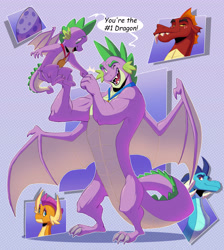 Size: 3945x4407 | Tagged: safe, artist:chub-wub, garble, princess ember, smolder, spike, dragon, g4, cute, dragon egg, duality, egg, female, male, medal, older, older spike, one eye closed, open mouth, self paradox, spikabetes, winged spike, wings, wink