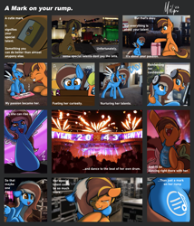 Size: 3059x3567 | Tagged: safe, artist:ponynamedmixtape, dj pon-3, vinyl scratch, oc, oc only, oc:field fox, oc:mixtape, oc:playlist, oc:strawberry shake, oc:sunflower, earth pony, pegasus, pony, comic:a mark on your rump, cheering, comic, computer, crying, cutie mark, dancing, earth pony oc, excited, family, father and child, father and daughter, female, filly, foal, headphones, high res, hug, las pegasus, male, music notes, musical instrument, new year, older, pegasus oc, piano, plane, present, singing, starry eyes, story included, tears of joy, teenager, text, tongue out, wingding eyes, wrench