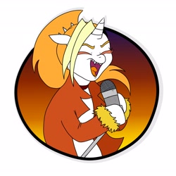 Size: 3600x3600 | Tagged: safe, artist:pony quarantine, oc, oc only, oc:dyx, alicorn, pony, eyes closed, female, filly, foal, high res, microphone, open mouth, sharp teeth, simple background, singing, solo, teeth, white background