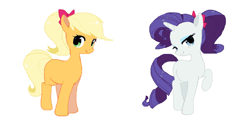 Size: 1200x620 | Tagged: safe, artist:cheesesauce_45, applejack, rarity, earth pony, pony, unicorn, g4, alternate hairstyle, bow, cute, duo, hair bow, jackabetes, missing cutie mark, raribetes, simple background, white background