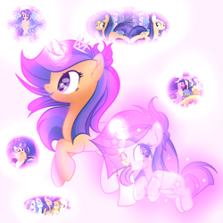 Size: 2048x2048 | Tagged: safe, artist:harmonyvitality-yt, twilight sparkle, oc, oc only, oc:galaxy swirls, alicorn, pony, unicorn, base used, eyelashes, female, glowing, glowing horn, high res, horn, jewelry, mare, offspring, one eye closed, parent:flash sentry, parent:twilight sparkle, parents:flashlight, tiara, twilight sparkle (alicorn), unicorn oc, wink