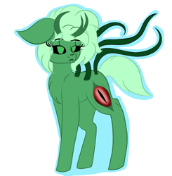 Size: 695x710 | Tagged: safe, artist:brybrychan, oc, oc only, monster pony, pony, black sclera, chest fluff, eyelashes, female, horns, mare, simple background, solo, tentacles, transparent background