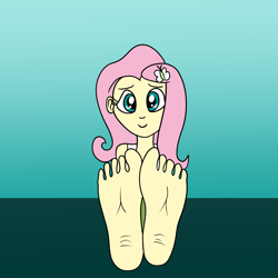 Size: 1600x1600 | Tagged: safe, artist:platinumdrop, fluttershy, human, g4, barefoot, feet, fetish, foot fetish, foot focus, gradient background, humanized, request, solo