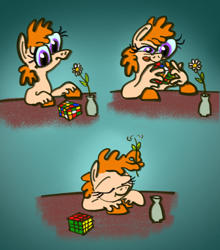 Size: 2048x2328 | Tagged: safe, artist:ja0822ck, oc, oc only, pony, eating, flower, hand, herbivore, high res, rubik's cube, solo, suddenly hands