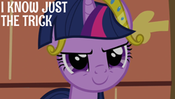 Size: 1920x1080 | Tagged: safe, edit, edited screencap, editor:quoterific, screencap, twilight sparkle, pony, unicorn, g4, keep calm and flutter on, adorabolical, adoraevil, big crown thingy, crown, cute, element of magic, female, jewelry, mare, regalia, smiling, smug, smug smile, smuglight sparkle, solo, twiabetes, unicorn twilight