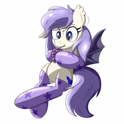 Size: 3000x3000 | Tagged: safe, artist:trackheadtherobopony, oc, oc only, oc:star violet, bat pony, clothes, food, grapes, high res, simple background, socks, solo, white background