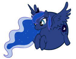 Size: 1400x1100 | Tagged: safe, artist:fataliciousss, princess luna, alicorn, pony, g4, balloona, belly, big belly, circle tool, ethereal mane, female, inflation, mare, round belly, simple background, smiling, solo, sphere, spherical inflation, spread wings, transparent background, wings