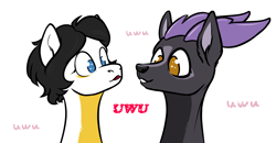 Size: 2300x1200 | Tagged: safe, artist:jehr, oc, ambiguous race, deer, pony, bust, colored belly, colored pinnae, dark belly, duo, looking at each other, looking at someone, no pupils, portrait, reverse countershading, simple background, starry eyes, uwu, white background, wingding eyes