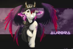 Size: 1087x735 | Tagged: safe, artist:legacy, oc, oc only, pegasus, pony, cape, clothes, double wings, front view, hat, looking at you, multiple wings, raised hoof, solo, spread wings, text, wings