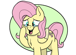 Size: 1158x839 | Tagged: safe, artist:doodledonutart, fluttershy, pegasus, pony, g4, chest fluff, crying, female, hoof on cheek, mare, open mouth, open smile, simple background, smiling, solo, tears of joy, teary eyes, white background