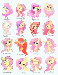 Size: 3000x3868 | Tagged: safe, artist:mindlessnik, fluttershy, butterfly, pegasus, pony, g4, bust, butterfly on nose, cute, eye clipping through hair, female, high res, insect on nose, mare, shyabetes, simple background, smiling, style emulation, teary eyes, text, white background
