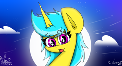 Size: 3960x2160 | Tagged: safe, artist:nhale, oc, oc only, oc:leanima, pony, unicorn, beautiful, cute, happy, high res, moon, night, night sky, sky, solo, starry eyes, stars, tongue out, wingding eyes
