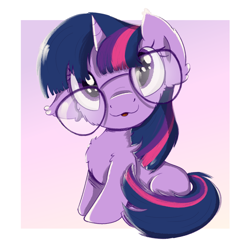 Size: 2000x2000 | Tagged: safe, artist:candy meow, twilight sparkle, pony, unicorn, adorkable, cheek fluff, chest fluff, cute, dork, ear fluff, female, filly, filly twilight sparkle, foal, glasses, gradient background, high res, oversized glasses, simple background, sitting, solo, twiabetes, unicorn twilight, weapons-grade cute, younger