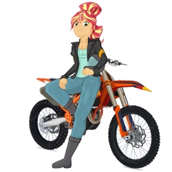 Size: 947x946 | Tagged: safe, artist:applelord, sunset shimmer, human, equestria girls, g4, clothes, female, humanized, jacket, leather, leather jacket, motorcycle, simple background, solo, white background