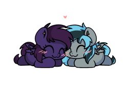 Size: 1200x800 | Tagged: safe, artist:sugar morning, oc, oc only, oc:luny, oc:pestyskillengton, pegasus, pony, ^^, animated, commission, cuddling, cute, duo, eyes closed, female, gif, heart, lesbian, love, simple background, transparent background, ych result