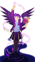 Size: 1080x1920 | Tagged: safe, artist:willoillo, twilight sparkle, oc, human, g4, alternate universe, book, elf ears, faerie, humanized, simple background, solo, tail, tailed humanization, transparent background, winged humanization, wings