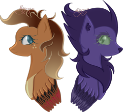 Size: 2079x1893 | Tagged: safe, artist:thecommandermiky, oc, pegasus, pony, chest fluff, ear fluff, oc x oc, pegasus oc, purple hair, shipping, simple background, transparent background, wings