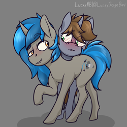 Size: 3000x3000 | Tagged: safe, artist:luckynb, oc, oc only, oc:homage, oc:littlepip, pony, unicorn, fallout equestria, blushing, cute, female, high res, lesbian, oc x oc, ship:pipmage, shipping