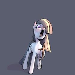 Size: 825x825 | Tagged: safe, artist:haku nichiya, marble pie, earth pony, pony, g4, cross, crucifix, d:, open mouth, solo