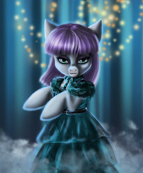 Size: 2286x2769 | Tagged: safe, artist:polnocnykot, maud pie, earth pony, pony, g4, bipedal, clothes, dancing, dress, female, high res, looking at you, smoke