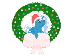 Size: 2000x1500 | Tagged: safe, artist:lightning13flicker, oc, oc only, oc:fleurbelle, alicorn, pony, alicorn oc, bow, christmas, christmas wreath, female, happy, hat, holiday, horn, mare, santa hat, simple background, solo, transparent background, wings, wreath, yellow eyes