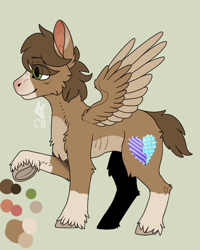Size: 1200x1500 | Tagged: safe, artist:cackling-beast, oc, oc:daydream, pegasus, pony, bags under eyes, brown coat, brown mane, cheek fluff, chest fluff, colored wings, eye clipping through hair, eyebrows, eyebrows visible through hair, green eyes, link in description, looking forward, male, ponysona, raised hoof, reference sheet, ribs, short tail, skinny, smiling, solo, spread wings, stallion, tail, tan coat, thin, trans male, transgender, two toned coat, two toned wings, underhoof, unshorn fetlocks, watermark, wings