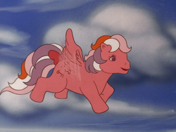 Size: 960x720 | Tagged: safe, screencap, locket (g1), pegasus, pony, twinkle eyed pony, flight to cloud castle, g1, my little pony 'n friends, bow, female, flying, mare, solo, spread wings, tail, tail bow, wings