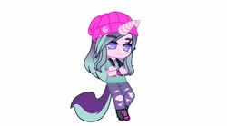 Size: 1838x1024 | Tagged: safe, starlight glimmer, anthro, g4, beanie, crossed arms, female, gacha, gacha club, gacha life, hat, horn, simple background, smiling, solo, standing, watch, white background