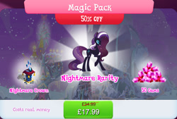 Size: 1268x857 | Tagged: safe, gameloft, nightmare rarity, rarity, pony, unicorn, g4, my little pony: magic princess, bundle, costs real money, crown, english, eyeshadow, female, gem, horn, jewelry, magic pack, makeup, mare, mobile game, nightmarified, numbers, regalia, sale, solo, text
