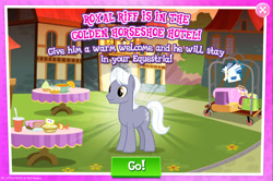 Size: 1965x1304 | Tagged: safe, gameloft, royal riff, earth pony, pony, g4, my little pony: magic princess, advertisement, background character, background pony, english, male, mobile game, solo, stallion, text