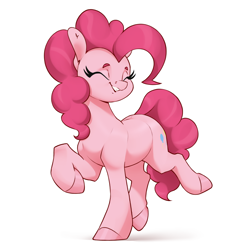 Size: 2930x2930 | Tagged: safe, artist:aquaticvibes, pinkie pie, earth pony, pony, g4, cute, diapinkes, eyes closed, high res, raised hoof, simple background, smiling, solo, standing, standing on one leg, white background